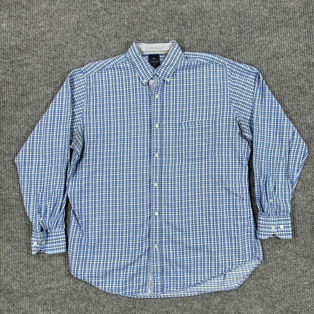 TailorByrd Mens Button Down Shirt Size XL Blue Plaid Long Sleeve Casual